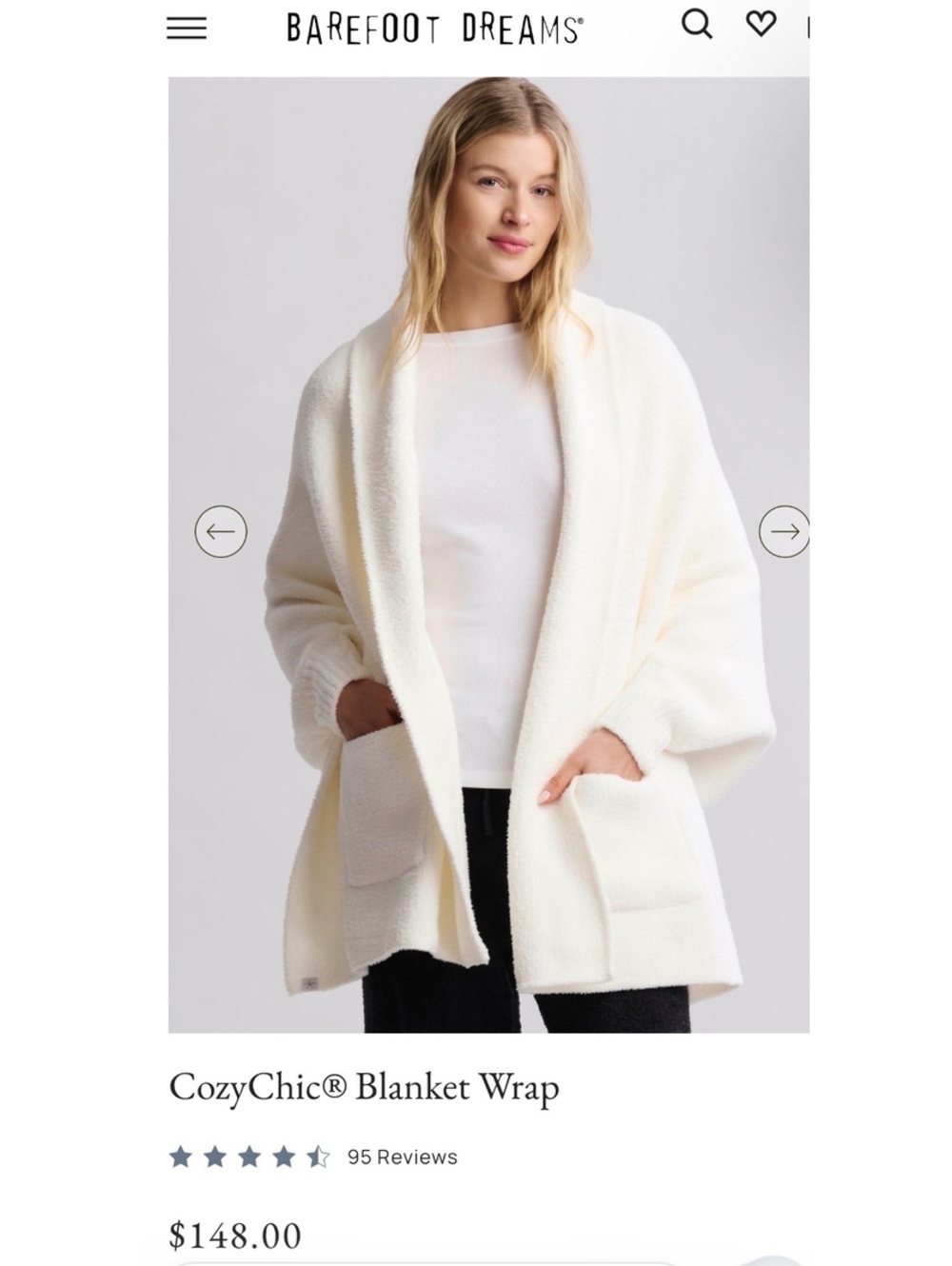 Barefoot dreams cozychic blanket wrap $148